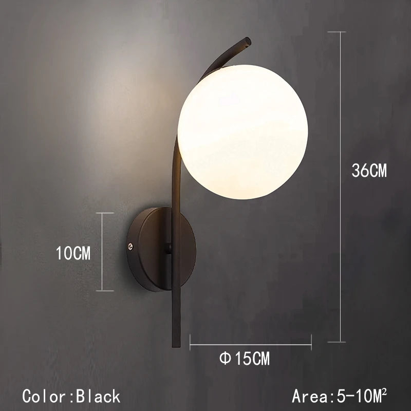 Lámpara de pared con bola de cristal LED negra y dorada, luz tapizada para sala de estar, dormitorio, mesita de noche, pasillo y escalera, 110 V/220 V