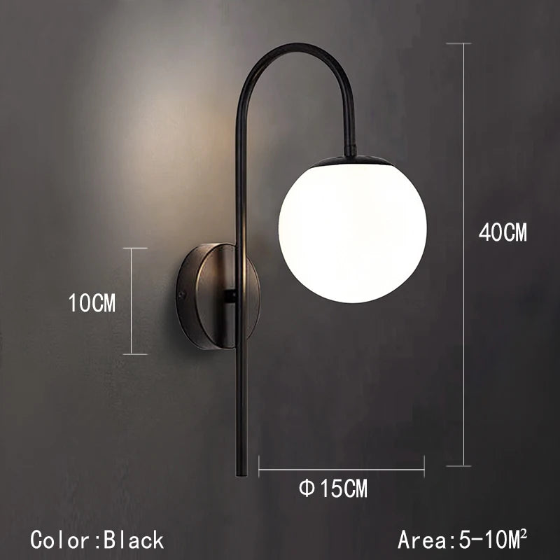 Lámpara de pared con bola de cristal LED negra y dorada, luz tapizada para sala de estar, dormitorio, mesita de noche, pasillo y escalera, 110 V/220 V