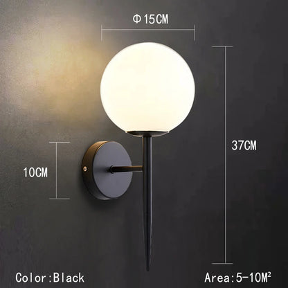 Lámpara de pared con bola de cristal LED negra y dorada, luz tapizada para sala de estar, dormitorio, mesita de noche, pasillo y escalera, 110 V/220 V