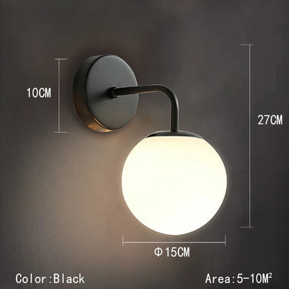 Lámpara de pared con bola de cristal LED negra y dorada, luz tapizada para sala de estar, dormitorio, mesita de noche, pasillo y escalera, 110 V/220 V