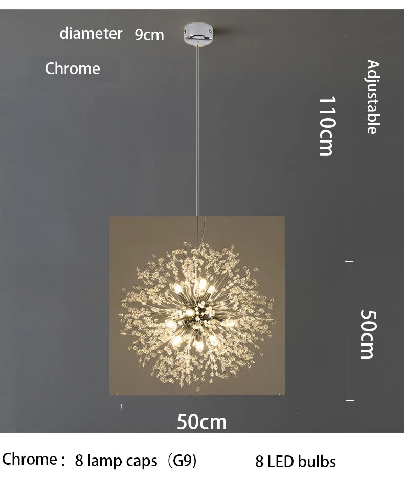 Modern Sky Star Crystal Pendant, LED Dandelion Chandelier, Art Lighting for Living Room and Restaurant