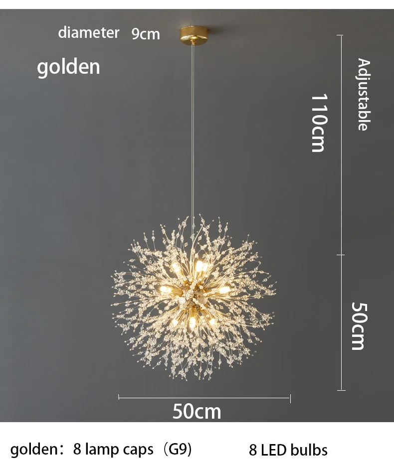 Modern Sky Star Crystal Pendant, LED Dandelion Chandelier, Art Lighting for Living Room and Restaurant