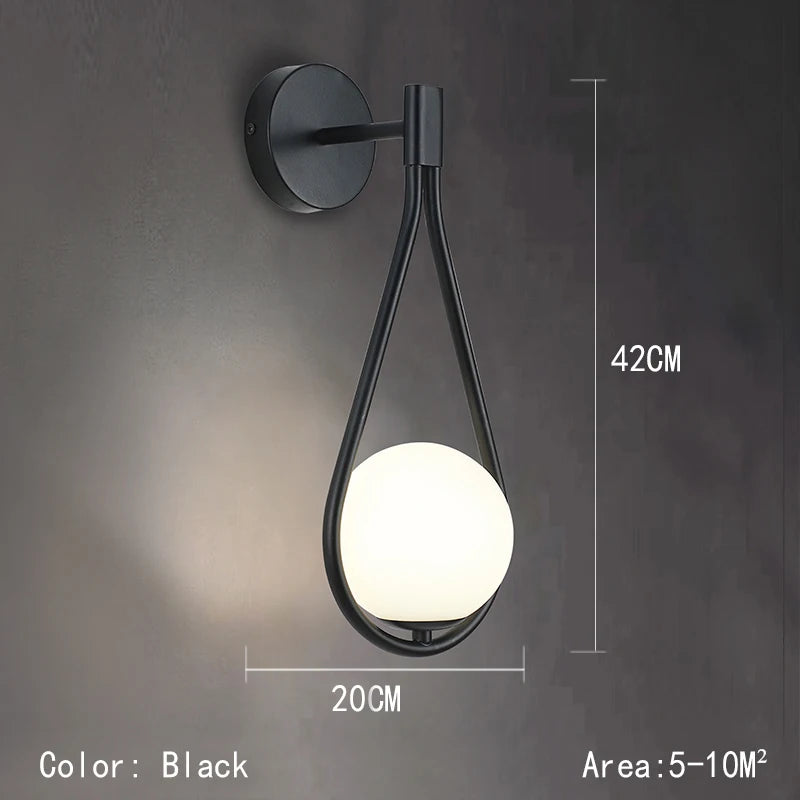 Lámpara de pared con bola de cristal LED negra y dorada, luz tapizada para sala de estar, dormitorio, mesita de noche, pasillo y escalera, 110 V/220 V